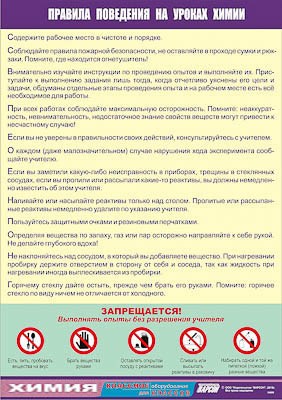 Таблица демонстрационная "Правила поведения на уроках химии" (винил 100х140) - фото 51508017