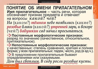 Таблицы демонстрационные "Русский язык. Имя прилагательное" - фото 51508290