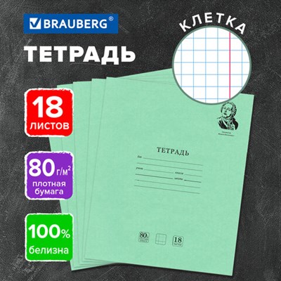 Тетрадь BRAUBERG ВЕЛИКИЕ ИМЕНА, 18 л., клетка, плотная бумага 80 г/м2, обложка тонированный офсет, 106978 106978 - фото 51548061