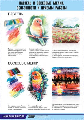 Таблица демонстрационная "Пастель и восковые мелки. Особенности и приёмы работы" (винил 70х100) 17689ED