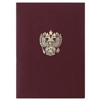 Папка адресная бумвинил с гербом России, формат А4, бордовая, индивидуальная упаковка, STAFF 