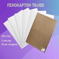 Пенокартон матовый, 70х100 см, толщина 10 мм, белый, КОМПЛЕКТ 5 листов, BRAUBERG, 112476 112476
