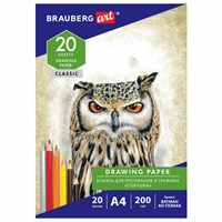 Бумага для рисования и графики в папке А4, 20 л., 200 г/м2, ВАТМАН ГОЗНАК, BRAUBERG ART CLASSIC, 114492 114492