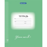 Тетрадь 12 л. BRAUBERG ЭКО "5-КА", клетка, обложка плотная мелованная бумага, ЗЕЛЕНАЯ, 104759 104759