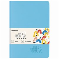 Тетрадь 48 л. в точку обложка кожзам SoftTouch, сшивка, A5 (147х210мм), ГОЛУБОЙ, BRAUBERG RAINBOW, 403883 403883