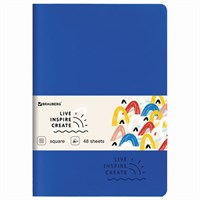 Тетрадь 48 л. в клетку обложка кожзам SoftTouch, сшивка, A5 (147х210мм), СИНИЙ, BRAUBERG RAINBOW, 403876