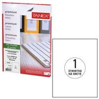 Этикетка самоклеящаяся 210х297 мм, 1 этикетка, белая, 70 г/м2, 100 листов, TANEX, сырье Финляндия, 114543, TW-2000 114543