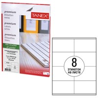 Этикетка самоклеящаяся 105х74,2 мм, 8 этикеток, белая, 70 г/м2, 50 листов, TANEX, сырье Финляндия, 114531, TW-2374 114531