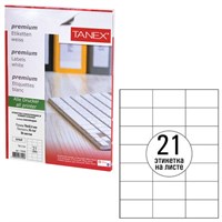 Этикетка самоклеящаяся 70х42,4 мм, 21 этикетка, белая, 70г/м2, 50 листов, TANEX, сырье Финляндия, 114536, TW-2124 114536
