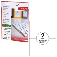 Этикетка самоклеящаяся 210х148,5 мм, 2 этикетки, белая, 70 г/м2, 50 листов, TANEX, сырье Финляндия, 114528, TW-2102 114528