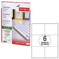 Этикетка самоклеящаяся 105х99 мм, 6 этикеток, белая, 70 г/м2, 50 листов, TANEX, сырье Финляндия, 114530, TW-2303 114530