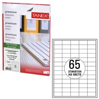 Этикетка самоклеящаяся 38,1х21,2 мм, 65 этикеток, белая, 70г/м2, 50 листов, TANEX, сырье Финляндия, 114542, TW-2165 114542