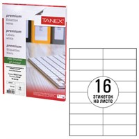Этикетка самоклеящаяся 105х37,1 мм, 16 этикеток, белая 70 г/м2, 50 листов, TANEX, сырье Финляндия, 114534, TW-2105 114534