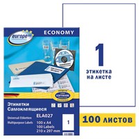 Этикетка самоклеящаяся 210х297 мм, 1 этикетка, белая, 70 г/м2, 100 л., Avery, Европа-100, ELA027 114304