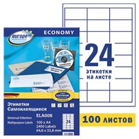 Этикетка самоклеящаяся 64,6х33,8 мм, 24 этикетки, белая, 70 г/м2, 100 л., Avery, Европа-100, ELA008 114314