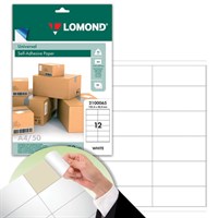 Этикетка самоклеящаяся 105х48 мм, 12 этикеток, белая, 70 г/м2, 50 листов, LOMOND, 2100065 123706