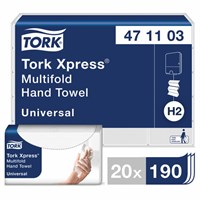 Полотенца бумажные (1 пачка 190 листов) TORK (H2) Universal, 2-слойные, цвет натуральный.,23,4х21,3, Z-сложение, 471103 471103