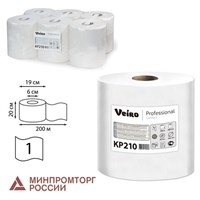 Полотенца бумажные с центральной вытяжкой 200 м, VEIRO (Система M2) COMFORT, 1-слойные, белые, КОМПЛЕКТ 6 рулонов, KP210, КР210 KP210