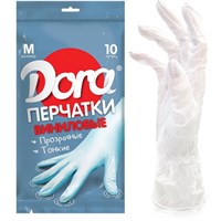Перчатки виниловые КОМПЛЕКТ 5 пар (10 шт.), размер М (средний), белые, DORA, 2004-002