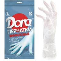 Перчатки виниловые КОМПЛЕКТ 5 пар (10 шт.), размер L (большой) белые, DORA, 2004-002