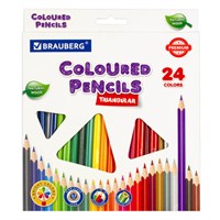 Карандаши цветные BRAUBERG PREMIUM, 24 цвета, трехгранные, грифель 3,3 мм, 181653
