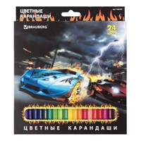 Карандаши цветные BRAUBERG "InstaRacing", 24 цвета, шестигранные, грифель 3 мм, натуральное дерево, 180559 180559