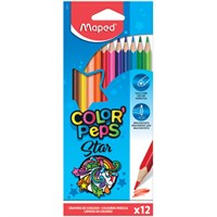 Карандаши цветные MAPED (Франция) "Color'Peps Star", 12 цветов, трехгранные, грифель 3 мм, натуральное дерево, 183212 180880