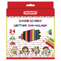 Карандаши цветные ПИФАГОР "ЭНИКИ-БЕНИКИ", 24 цвета, классические, заточенные, 181348