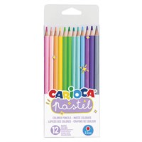 Карандаши цветные пастельные CARIOCA "Pastel", 12 цветов, ПВХ-чехол, шестигранные, грифель 3,3 мм, натуральное дерево, 43034 181702