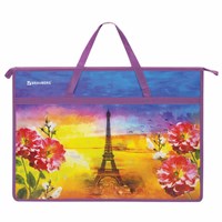 Папка для рисунков и чертежей с ручками BRAUBERG А3, пластик, молния сверху, "Paris", 270147 270147