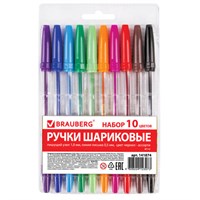 Ручки шариковые BRAUBERG, НАБОР 10 шт., АССОРТИ, "Line", корпус прозрачный, узел 1 мм, линия письма 0,5 мм, 141874 141874