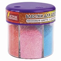 Блестки (глиттер) для декора, поделок, DIY, творчества, оформления, ОСТРОВ СОКРОВИЩ, НЕОН, диспенсер с дозатором, 6 цветов по 10 г, 662223 662223