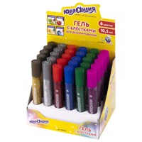 Гель с блестками ЮНЛАНДИЯ, для декора, поделок, DIY, творчества, оформления, 10,5 мл, цвета ассорти, в дисплее, 662252 662252