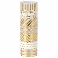 Клейкие WASHI-ленты для декора с фольгой ЗОЛОТИСТЫЕ, 15 мм х 3 м, 7 шт., рисовая бумага, ОСТРОВ СОКРОВИЩ, 661712 661712
