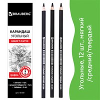 Карандаши (НАБОР 12 штук) угольные BRAUBERG ART CLASSIC, (МЯГКИЙ, СРЕДНИЙ, ТВЕРДЫЙ), 181293 181293