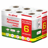 Полотенца бумажные 2-х слойные, спайка 6 рулонов (6х14,7 м), LAIMA LUXE, 100% целлюлоза, 114742 114742