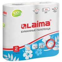 Полотенца бумажные бытовые, спайка 2 шт., 2-х слойные, (2х30 м), LAIMA, 22х23 см, белые, 128726 128726