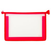 Папка для тетрадей А4 ПИФАГОР, пластик, молния сверху, прозрачная, красная, 228208 228208