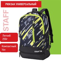 Рюкзак STAFF STRIKE универсальный, 3 кармана, черно-салатовый, 45х27х12 см, 270783 270783
