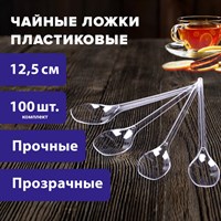 Ложка чайная одноразовая пластиковая 125 мм, прозрачная, КОМПЛЕКТ 100 шт., ЭТАЛОН, WELDAY, 607831 607831