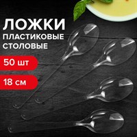 Ложка столовая одноразовая пластиковая 180 мм, прозрачная, КОМПЛЕКТ 48/50 шт., КРИСТАЛЛ, LAIMA, 602654 602654