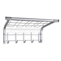 Вешалка настенная SHT-WH7, 297х705х407 мм, 5 крючков + 2 дополнительных крючка + полка, металл/пластик, хром лак 606621