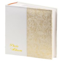 Фотоальбом BRAUBERG на 300 фото 10х15 см, под кожу, бумажные страницы, бокс, белый+золото, 391117 391117