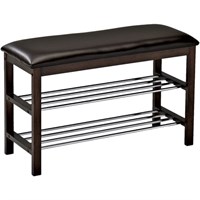 Банкетка-полка для обуви SR-0628, 760х310х490 мм, 2 отделения, дерево/металл, темный орех/хром 601097