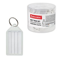 Бирки для ключей КОМПЛЕКТ 20 ШТ., длина 55 мм, инфо-окно 39х22 мм, ПРОЗРАЧНЫЕ, BRAUBERG, 237496, 95 237496