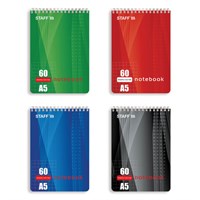 Блокнот А5 146х205 мм, 60 л., гребень, жесткая подложка, клетка, STAFF, 4 вида, 126539 126539