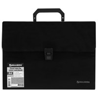 Папка-портфель пластиковая BRAUBERG А4 (332х245х35 мм), 13 отделений, фактура диагональ, черная, 221375 221375
