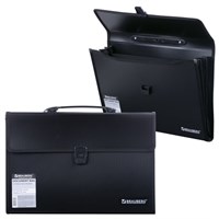 Папка-портфель пластиковая BRAUBERG А4+ (390х260х40 мм), 3 отделения, фактура линейная, черная, 221389 221389