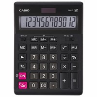 Калькулятор настольный CASIO GR-12-W (209х155 мм), 12 разрядов, двойное питание, черный, европодвес, GR-12-W-EP 250380