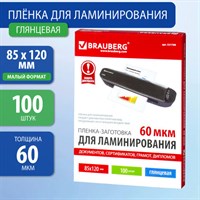 Пленки-заготовки для ламинирования МАЛОГО ФОРМАТА (85х120 мм), КОМПЛЕКТ 100 шт., 60 мкм, BRAUBERG, 531789 531789